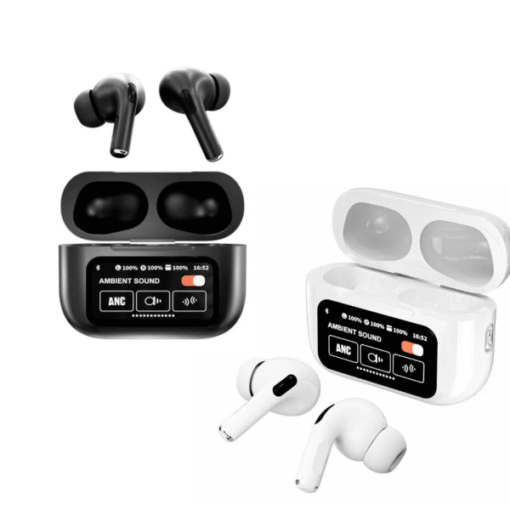 A9 Pro AirPods with noise cancellation and touchscreen display – Pack of 2