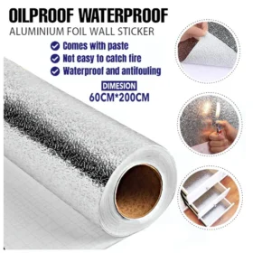 Two rolls of silver self-adhesive aluminum foil kitchen wallpaper.